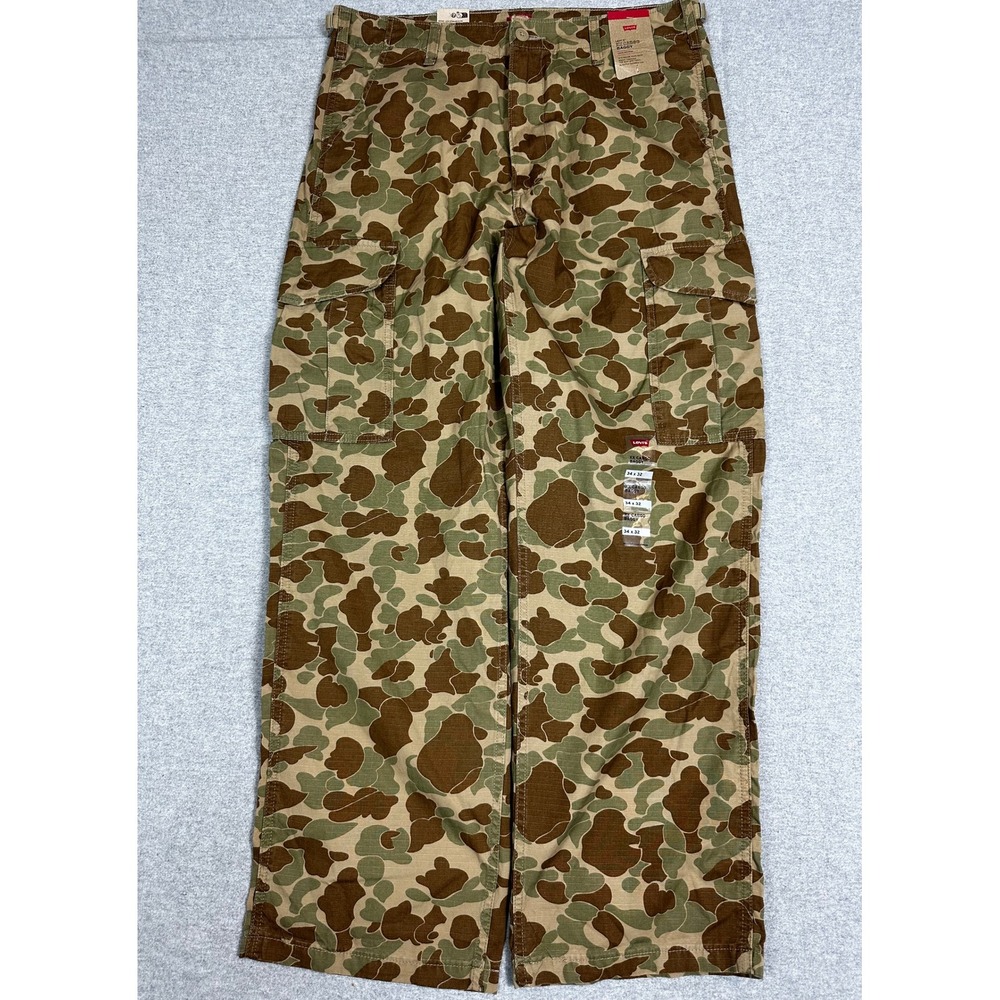 NWT Levis XX Camo Cargo Baggy Pants Mens 34x32 Frogskin Duck Ripstop Tapered